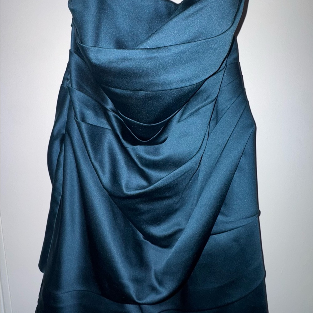 David's Bridal Strapless Teal Dress